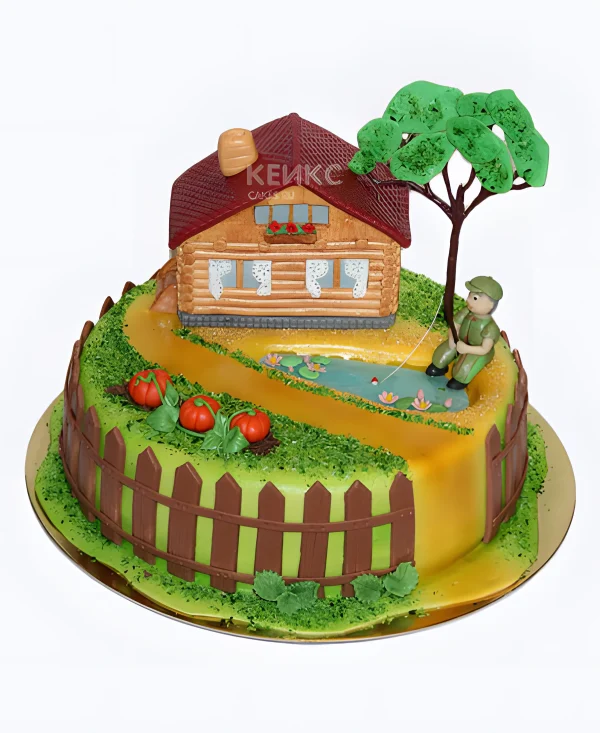 Уютный торт деревенская изба Фото