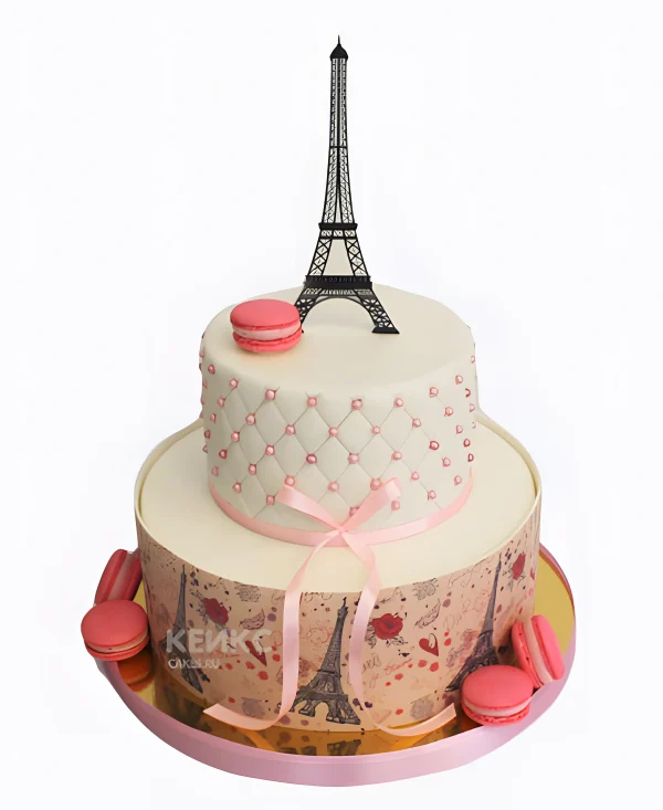 Очаровательный торт Эйфелева башня с макарон Фото