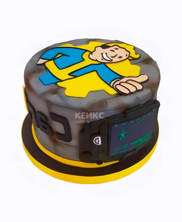Торт Fallout из мастики с фотопечатью персонажа Фото