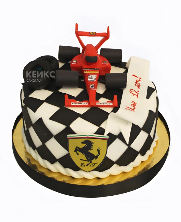 Торт Феррари с гоночным флагом Фото