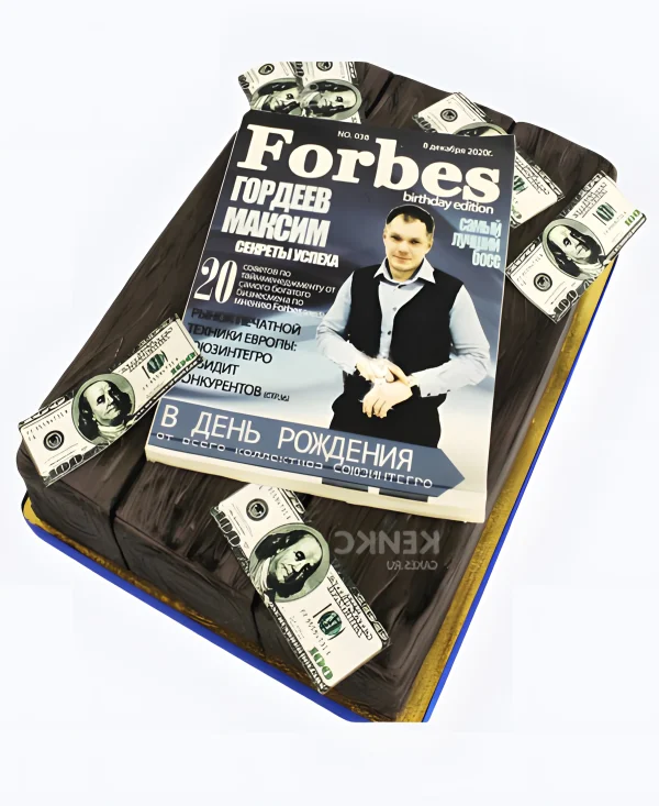 Оригинальный торт с журналом и долларами Фото