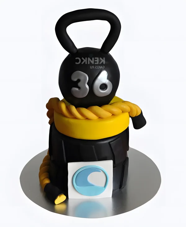 Черно-желтый торт гиря с веревкой Фото