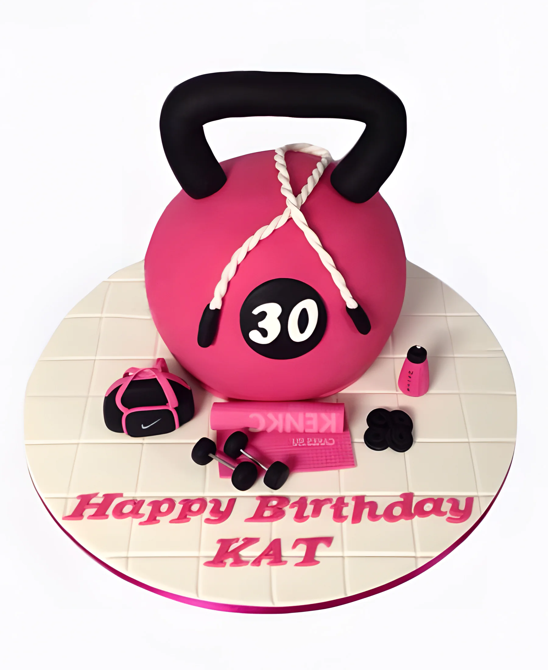 Розовый торт с гирей для девушки Фото