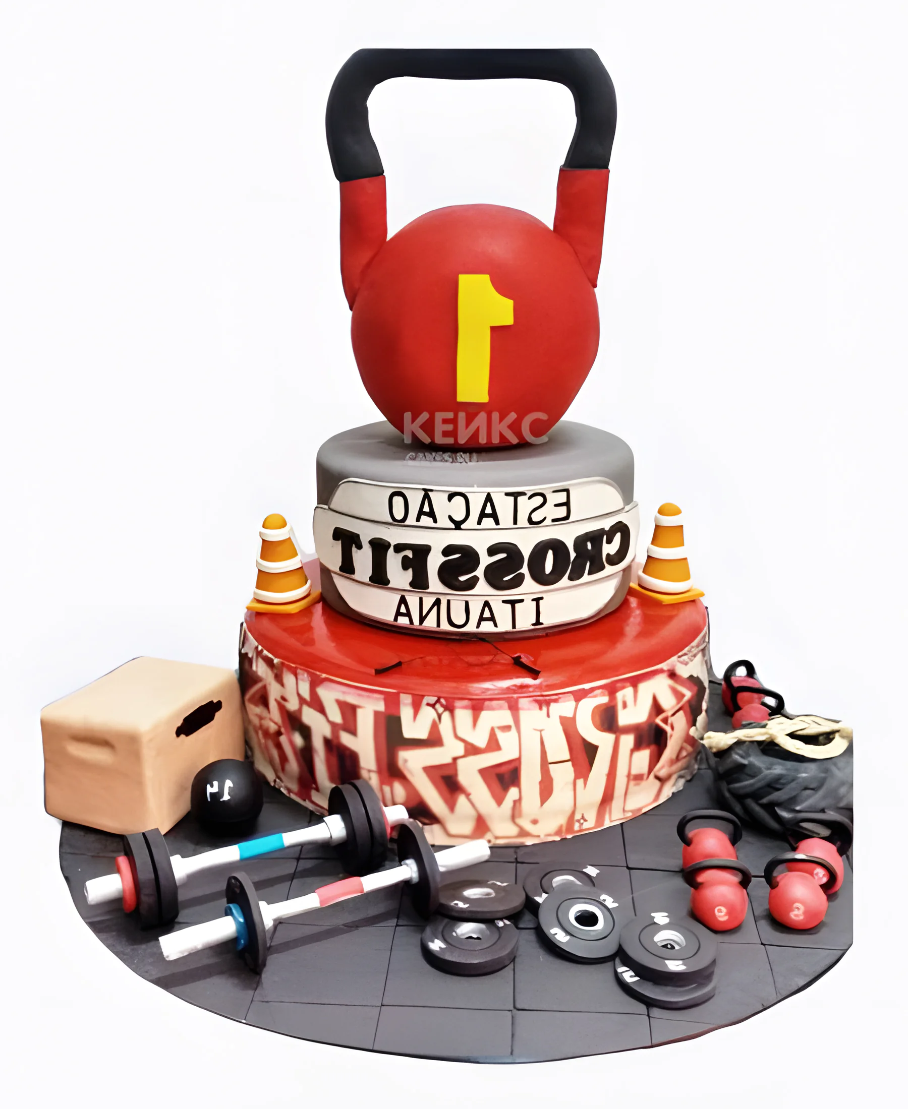 Яркий торт с гирей и штангой Фото