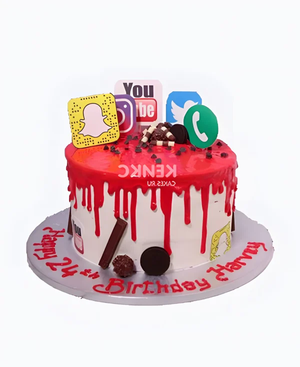 Торт с красной глазурью и значками приложений Фото