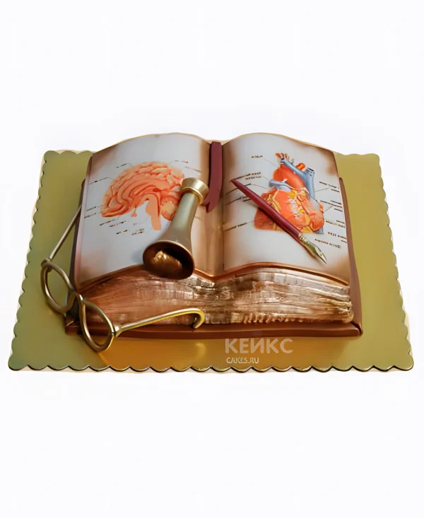 Торт с ручкой и золотыми очками Фото