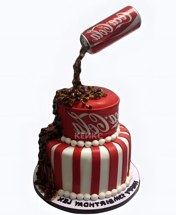 Яркий двухъярусный торт кока-кола Фото