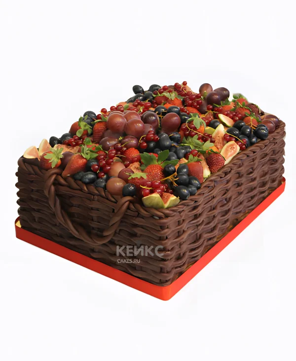 Торт корзина с фруктами и ягодами Фото