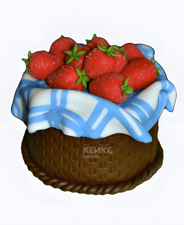 Мастичный торт корзина с клубникой Фото