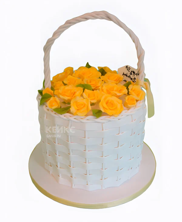Торт корзина с желтыми розами Фото