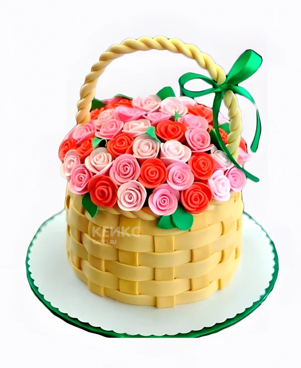 Очаровательный торт корзина с розами Фото