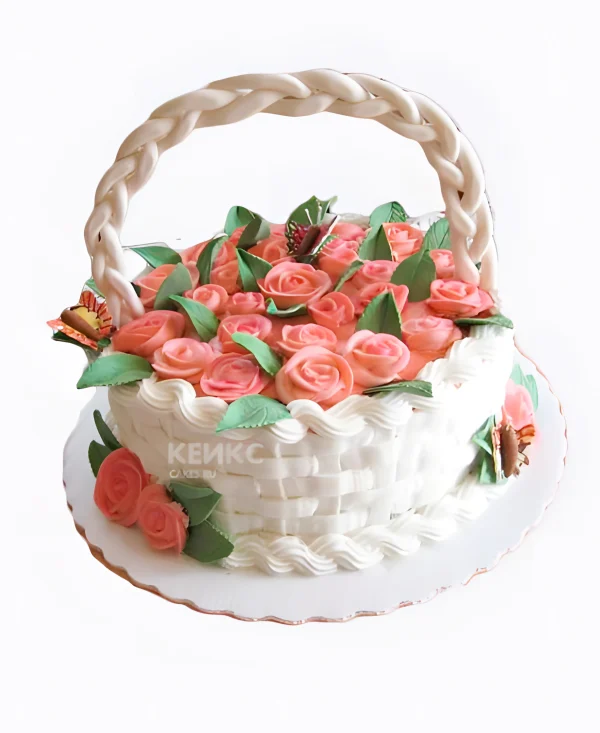Торт корзина с розами маме Фото
