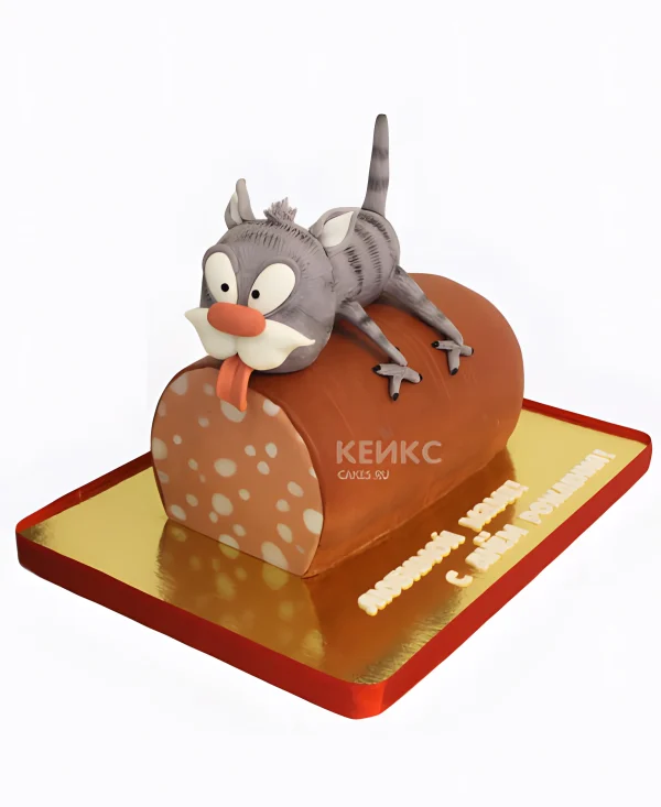 Торт с кошкой на колбасе Фото