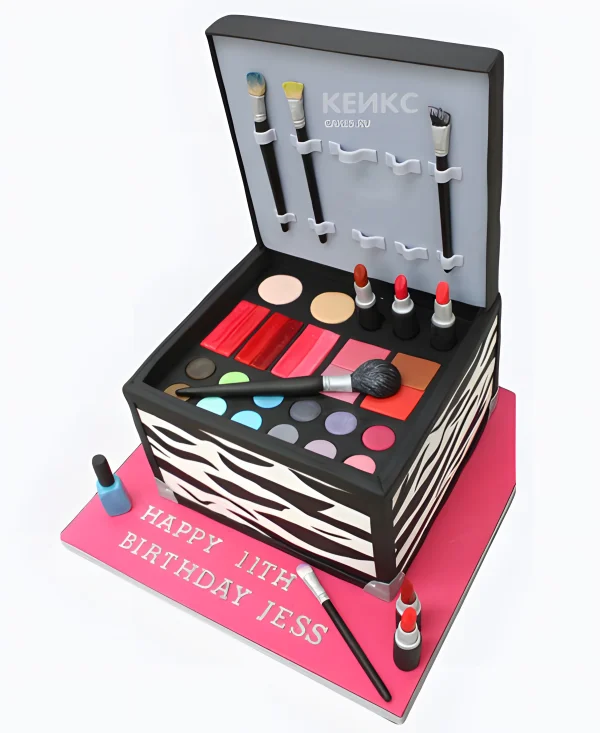 Яркий торт в виде коробки с косметикой Фото