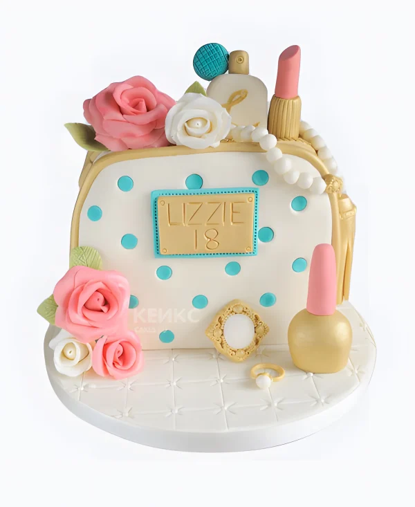 Торт яркая косметичка в горошек Фото