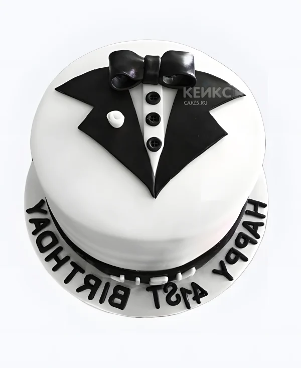 Белый торт костюм с черной бабочкой Фото