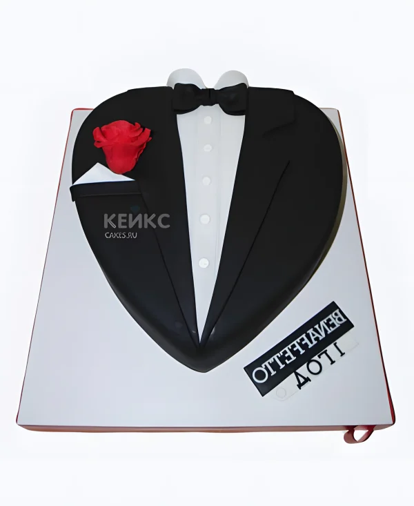 Торт в виде костюма с красной розой из мастики Фото