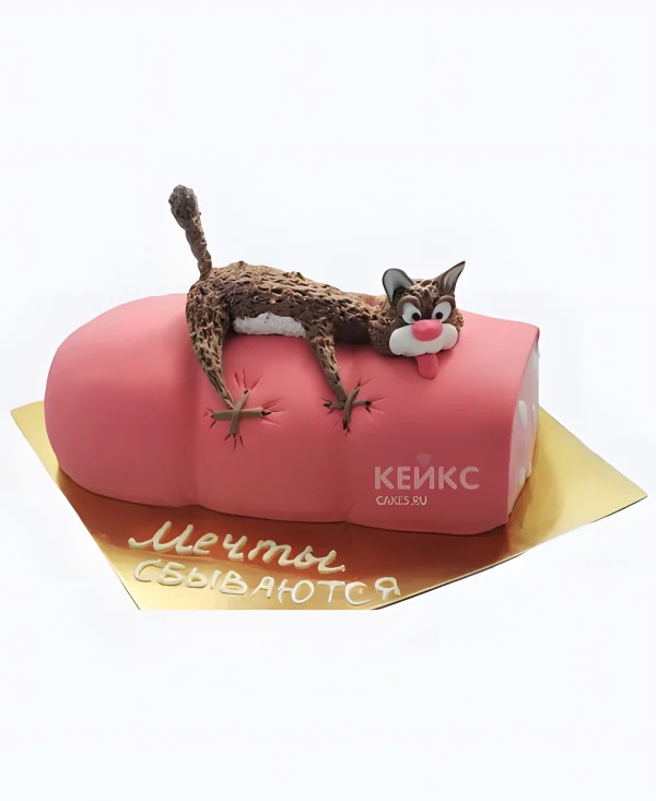 Торт с фигуркой кота на колбасе Фото
