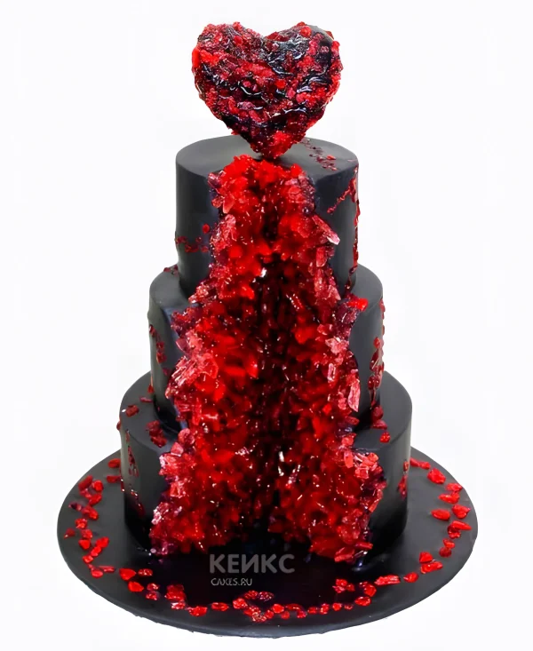 Торт в черном цвете с красными кристаллами Фото
