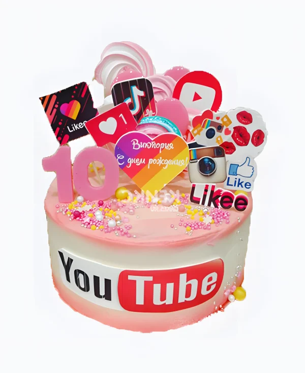 Торт на день рождения с топперами социальных сетей Фото