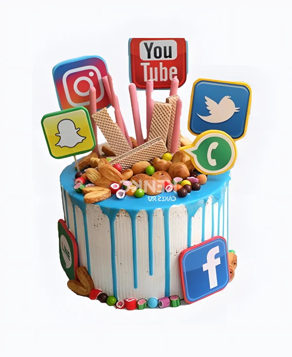 Торт с голубой глазурью и значками приложений Фото