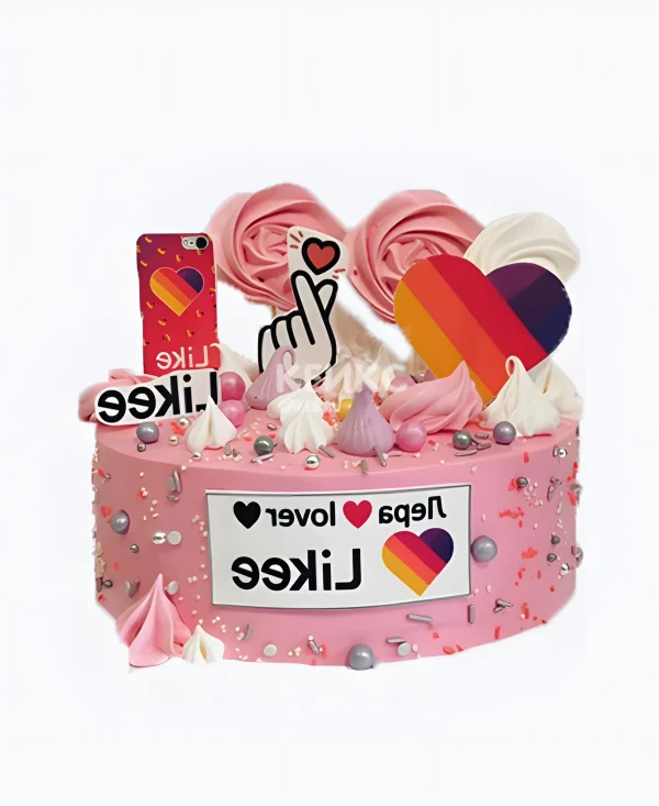 Розовый торт Лайки на день рождения Фото