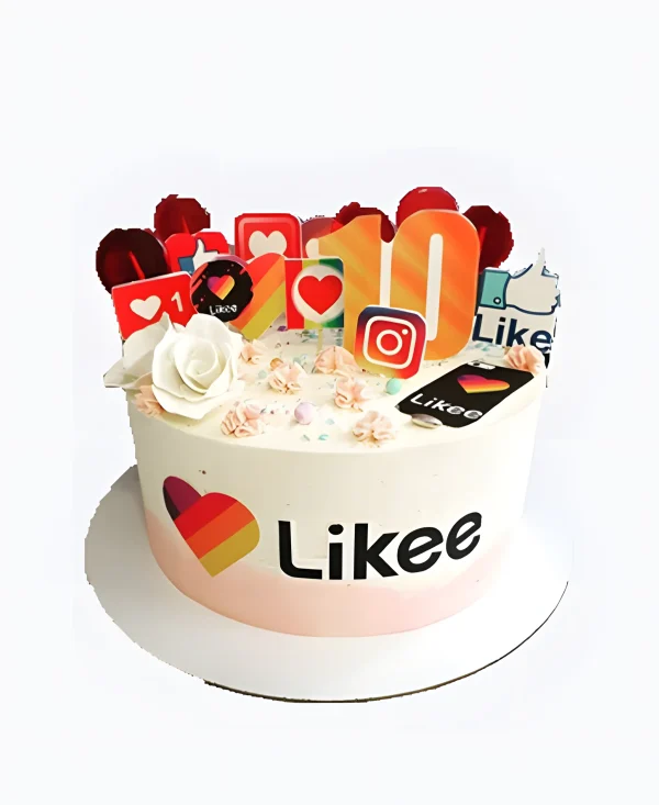 Белый торт Likee на день рождения Фото