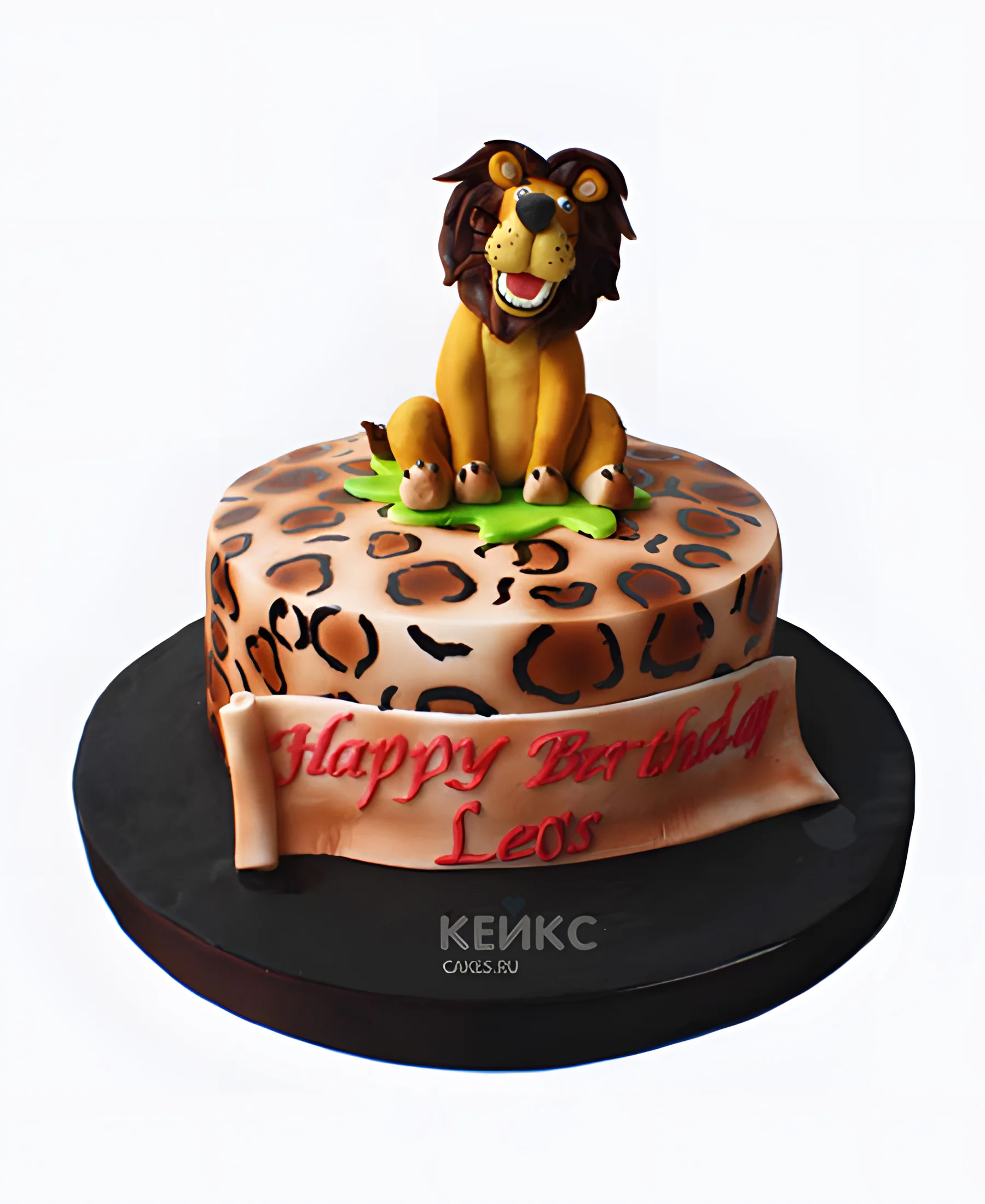 Пятнистый торт лев из мастики Фото