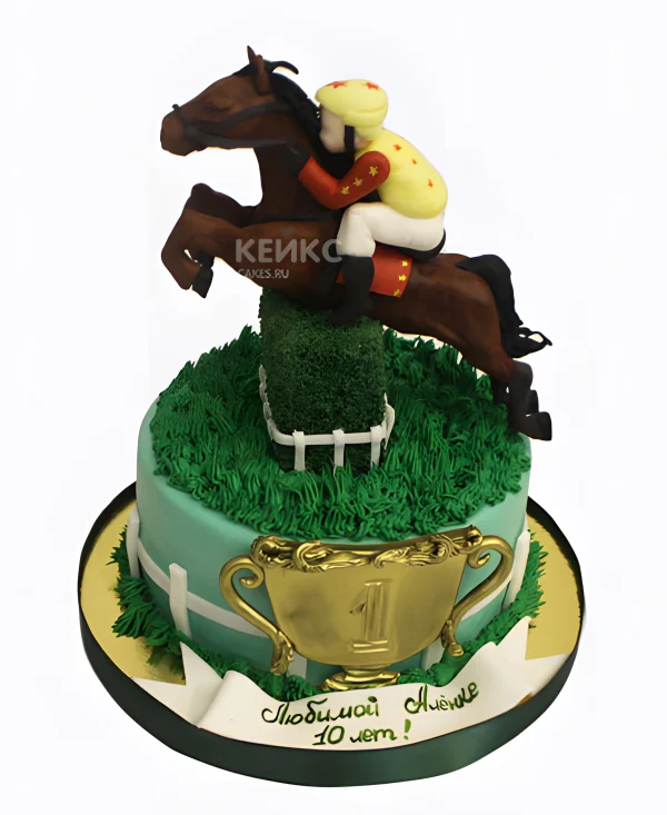 Оригинальный торт с лошадью с игроком в поло Фото