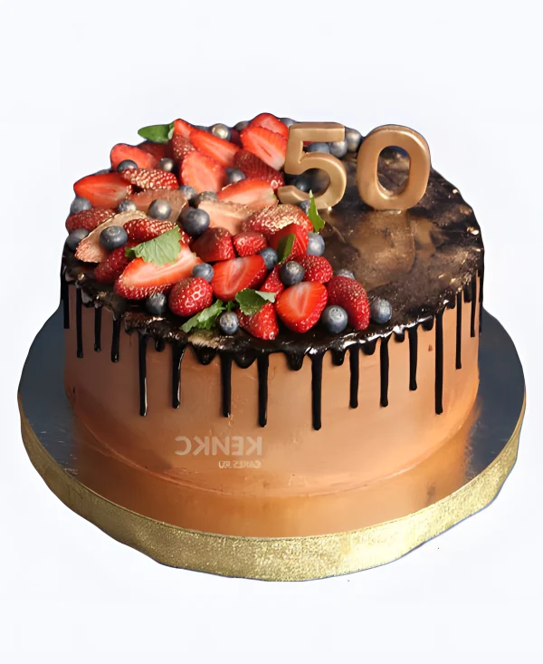 Блестящий торт с цифрами и фруктами Фото