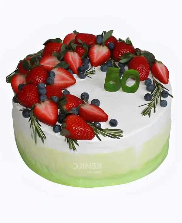 Торт на 50 лет с клубникой и голубикой Фото