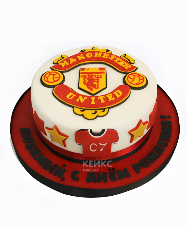 Торт манчестер юнайтед с логотипом из мастики Фото