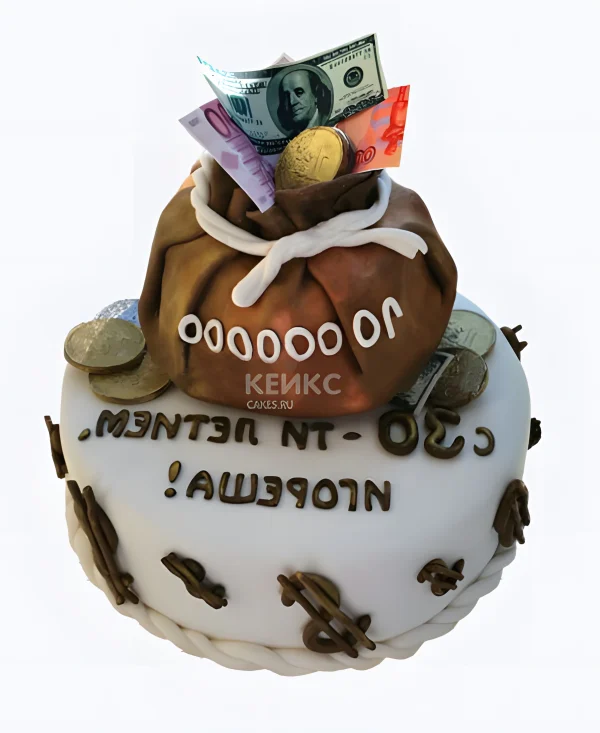 Торт с мешочком денег Фото