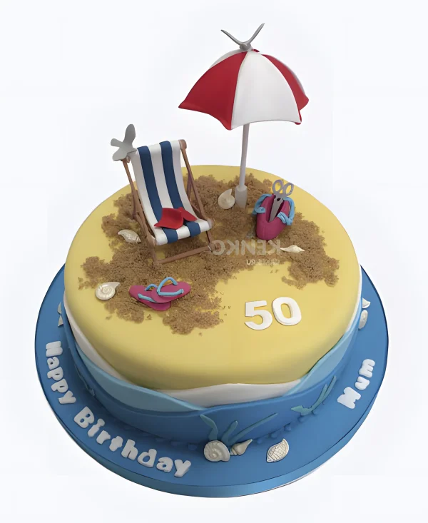 Торт с морем и пляжем на юбилей 50 лет Фото