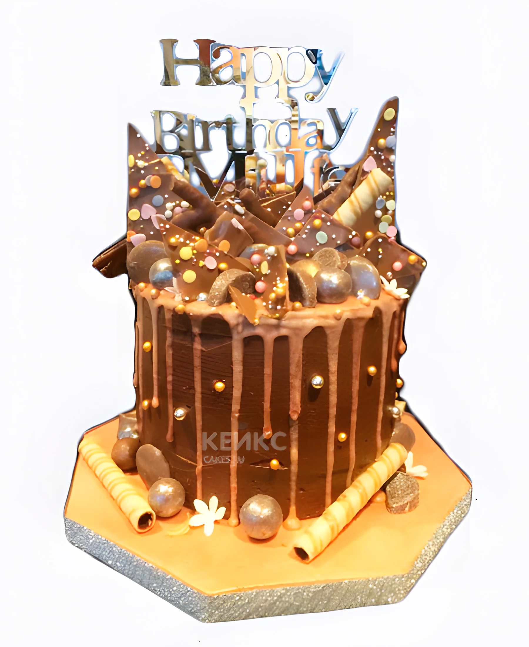 Яркий шоколадный торт с надписью Фото