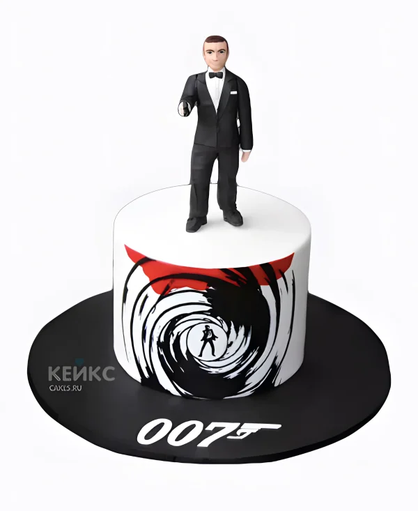 Черно-белый торт с мужчиной в костюме Фото