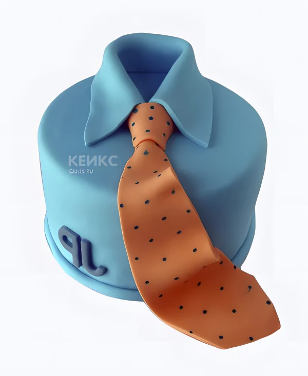 Торт в виле голубой рубашки с галстуком в горошек Фото