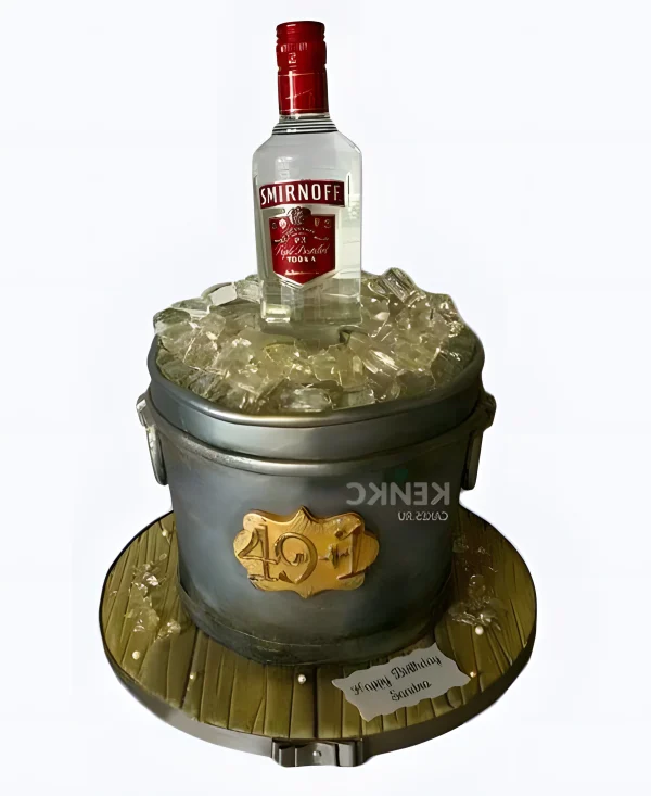 Торт в виде ведра с бутылкой водки Фото