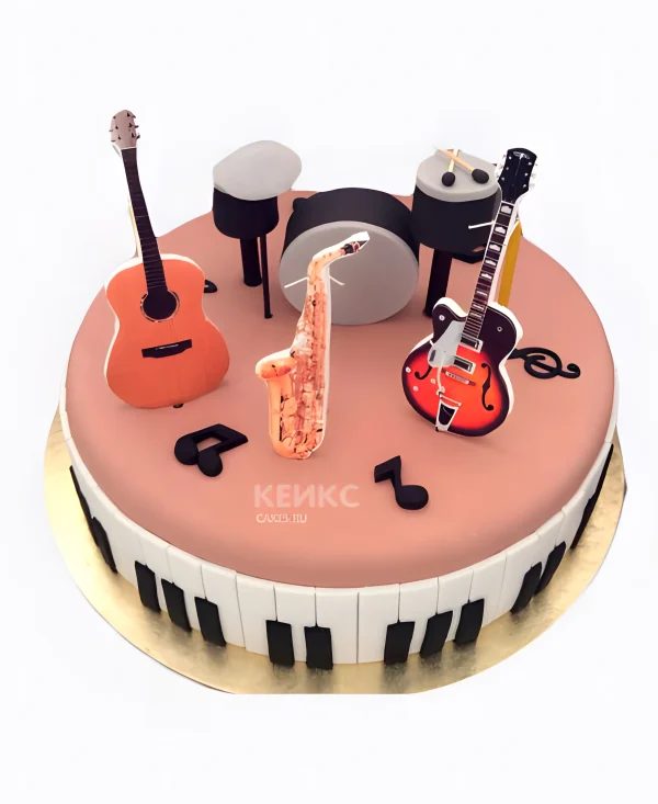 Торт музыканту в розовом цвете Фото