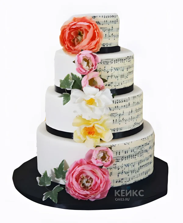 Торт музыканту с шикарными пионами Фото