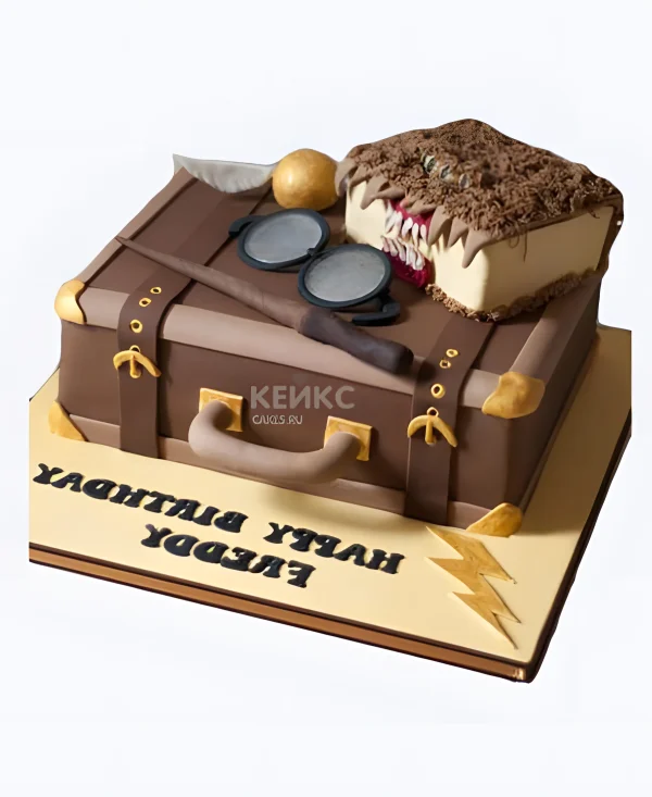 Торт в виде чемодана и очками Гарри Поттера Фото