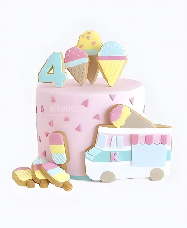 Розовый детский торт на 4 года Фото