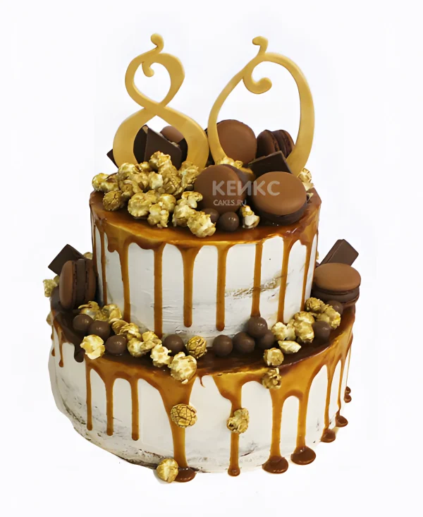 Торт на юбилей 80 лет с попкорном и шоколадом Фото