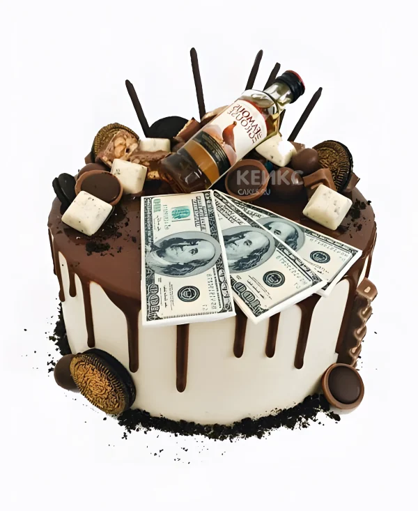 Шоколадный торт на юбилей мужчине 40 лет с бутылочкой Фото