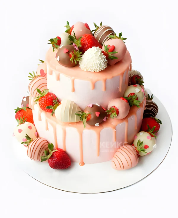 Торт с клубникой в шоколаде для девушки Фото