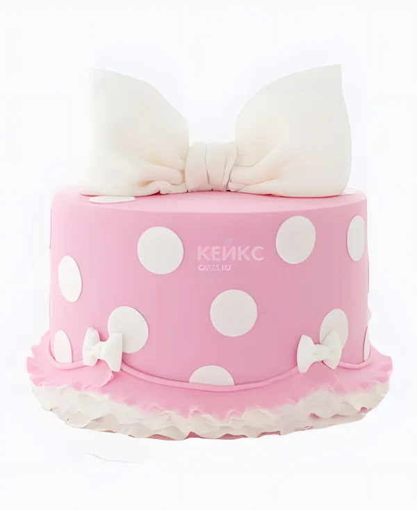 Розовый торт с бантом на день рождения девочки Фото