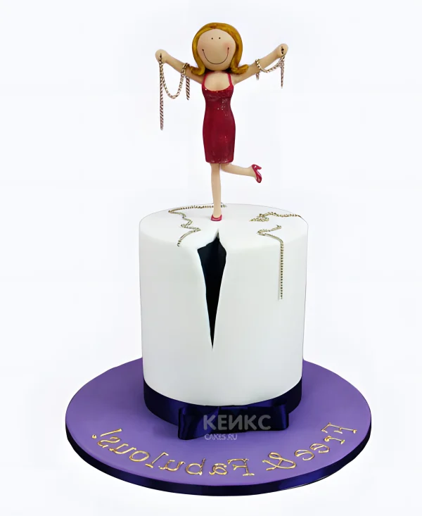 Торт на развод с фигуркой женщины в украшениях Фото