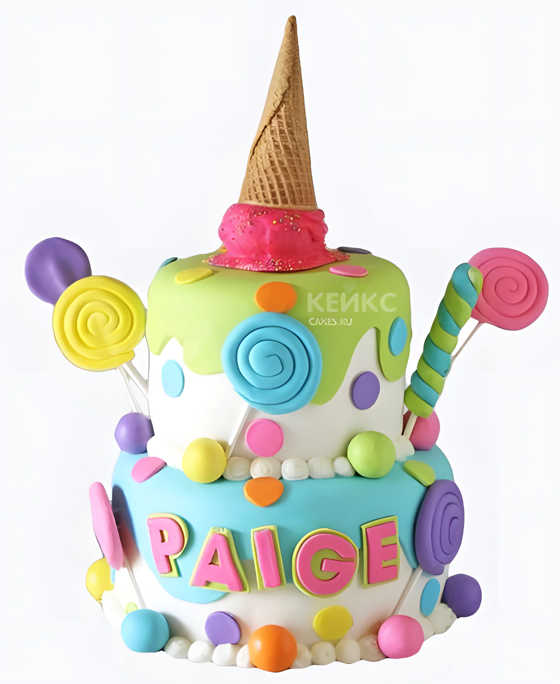 Торт с перевернутым мороженным и разноцветными леденцами Фото