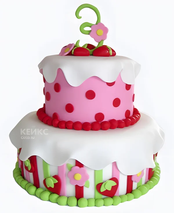 Торт двухъярусный с клубникой Фото