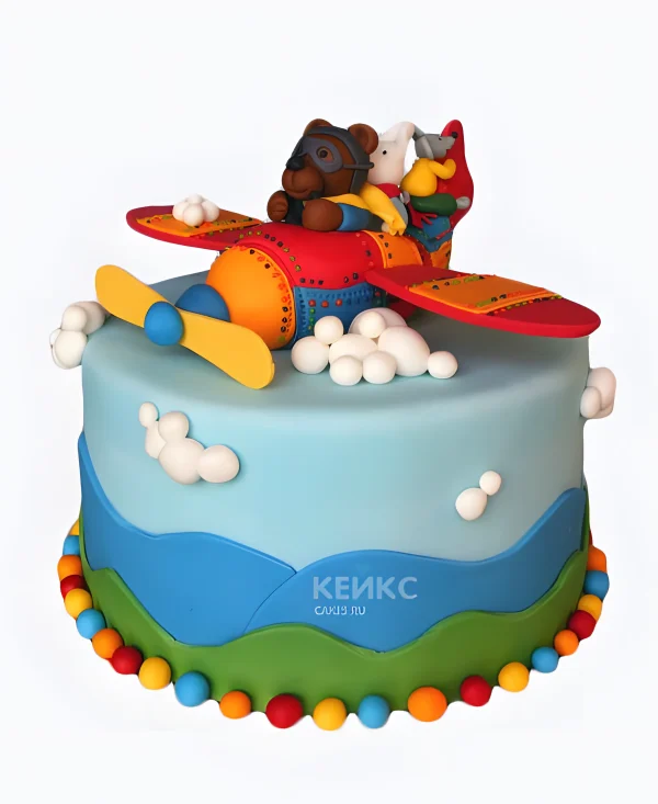 Торт с самолетом с животными Фото